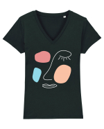 Abstract Face Tricou mânecă scurtă guler V Damă Evoker