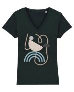 Abstract Ramen Tricou mânecă scurtă guler V Damă Evoker
