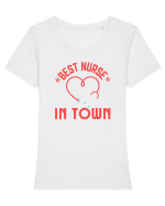 Best Nurse In Town Tricou mânecă scurtă guler larg fitted Damă Expresser