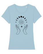 Mystic Moon Phases Hands Tricou mânecă scurtă guler larg fitted Damă Expresser