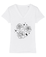 Mystic Flowers bw Tricou mânecă scurtă guler V Damă Evoker