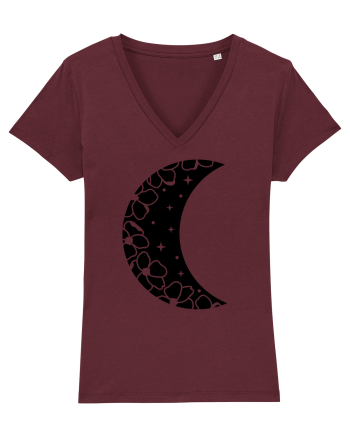 Moon With Flowers black Burgundy