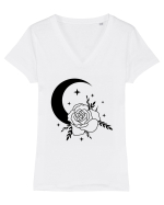 Celestial Moon Flower Black Tricou mânecă scurtă guler V Damă Evoker