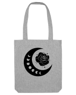 Celestial Moon Phases Flowers Black Sacoșă textilă