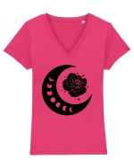 Celestial Moon Phases Flowers Black Tricou mânecă scurtă guler V Damă Evoker