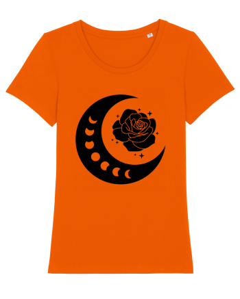 Celestial Moon Phases Flowers Black Bright Orange