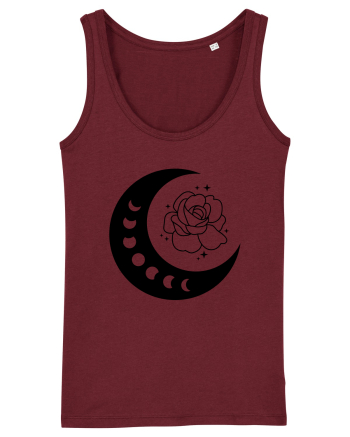 Celestial Moon Phases Flowers bw Burgundy