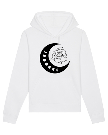 Celestial Moon Phases Flowers bw White