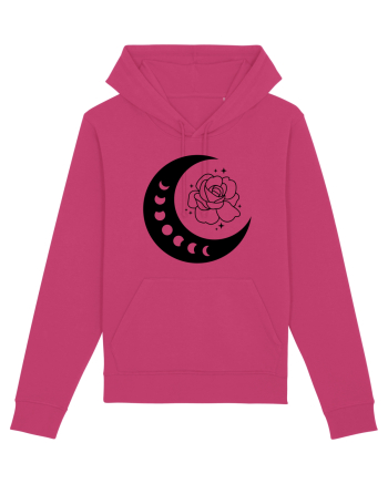 Celestial Moon Phases Flowers bw Raspberry