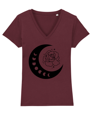 Celestial Moon Phases Flowers bw Burgundy