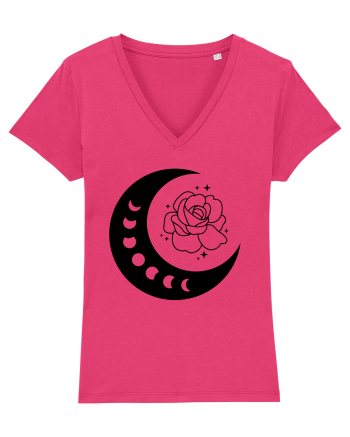 Celestial Moon Phases Flowers bw Raspberry