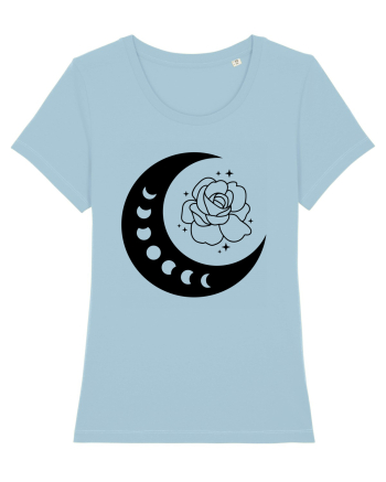Celestial Moon Phases Flowers bw Sky Blue
