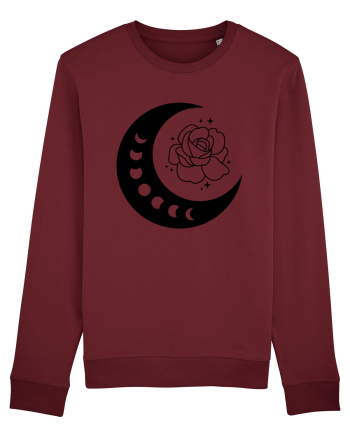 Celestial Moon Phases Flowers bw Burgundy