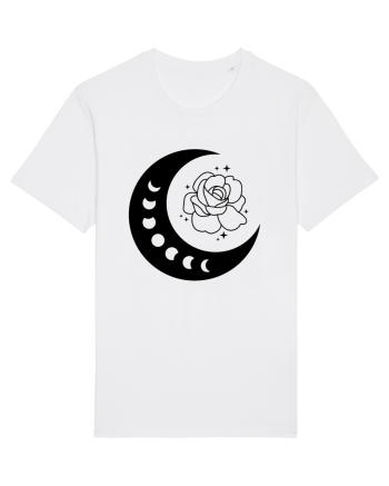 Celestial Moon Phases Flowers bw White