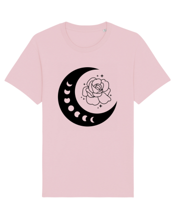 Celestial Moon Phases Flowers bw Cotton Pink