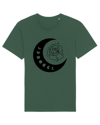Celestial Moon Phases Flowers bw Bottle Green