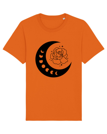 Celestial Moon Phases Flowers bw Bright Orange
