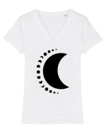 Fazele Lunii Moon Phases Black Tricou mânecă scurtă guler V Damă Evoker