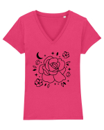 Celestial Flower bw Tricou mânecă scurtă guler V Damă Evoker