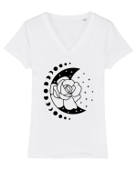 Moon Flower Moon Phases bw Tricou mânecă scurtă guler V Damă Evoker