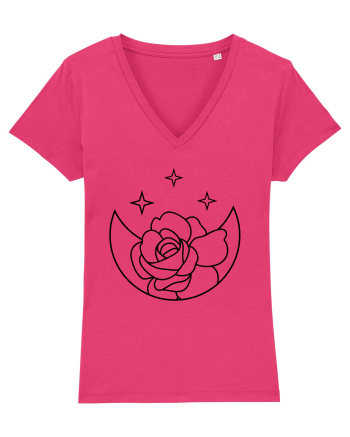 Moon Flower and Stars Raspberry