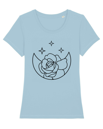 Moon Flower and Stars Sky Blue