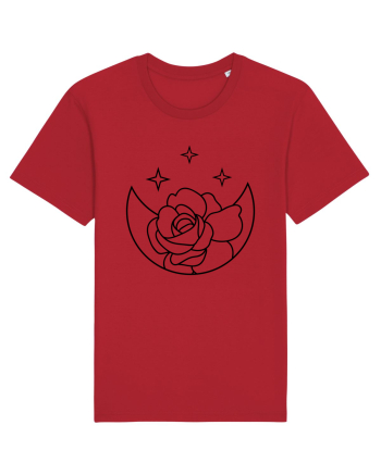 Moon Flower and Stars Red