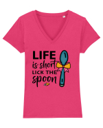 Life is short lick the spoon Tricou mânecă scurtă guler V Damă Evoker