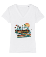 Retro Flowers Field Tricou mânecă scurtă guler V Damă Evoker