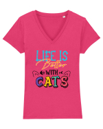 Life is better with cats Tricou mânecă scurtă guler V Damă Evoker