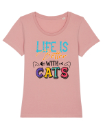Life is better with cats Tricou mânecă scurtă guler larg fitted Damă Expresser