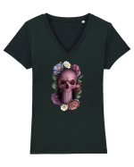 Craniu cu flori punishskull 01 Tricou mânecă scurtă guler V Damă Evoker