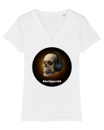 Craniu cu casti - skullphones 03 Tricou mânecă scurtă guler V Damă Evoker