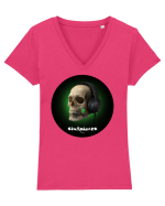 Craniu cu casti - skullphones 03 Tricou mânecă scurtă guler V Damă Evoker