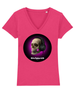 Craniu cu casti - skullphones 03 Tricou mânecă scurtă guler V Damă Evoker