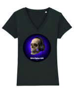 Craniu cu casti - skullphones 03 Tricou mânecă scurtă guler V Damă Evoker