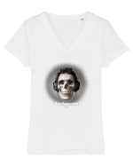 Craniu cu casti - skullphones 04 Tricou mânecă scurtă guler V Damă Evoker