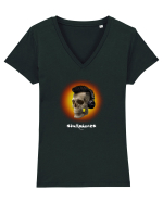 Craniu cu casti - skullphones 07 portocaliu Tricou mânecă scurtă guler V Damă Evoker