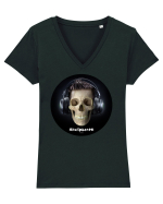 Craniu cu casti - skullphones 09 Tricou mânecă scurtă guler V Damă Evoker
