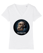 Craniu cu casti - skullphones 17 Tricou mânecă scurtă guler V Damă Evoker