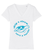 Skip a Straw Save a Turtle Tricou mânecă scurtă guler V Damă Evoker