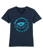 Skip a Straw Save a Turtle Tricou mânecă scurtă guler V Bărbat Presenter