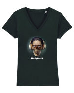 Craniu cu căști- skullphones 01 ochi Tricou mânecă scurtă guler V Damă Evoker