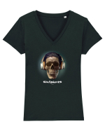 Craniu cu casti - skullphones 01 Tricou mânecă scurtă guler V Damă Evoker