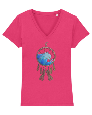 Dolphin Dreamcatcher. Prinzător de vise cu delfini și valuri și pene Raspberry