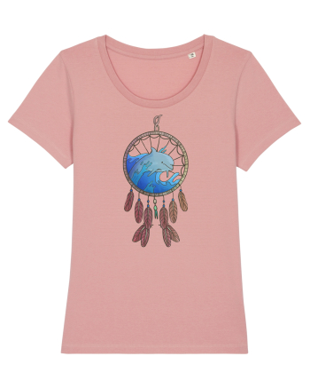 Dolphin Dreamcatcher. Prinzător de vise cu delfini și valuri și pene Canyon Pink