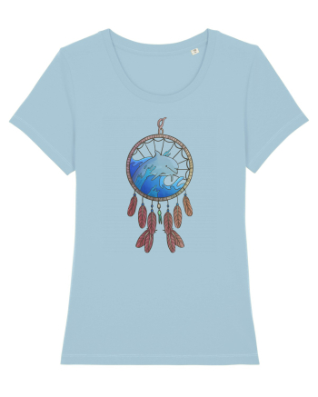 Dolphin Dreamcatcher. Prinzător de vise cu delfini și valuri și pene Sky Blue