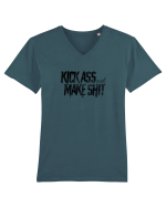 Kick Ass & Make Shit (black) Tricou mânecă scurtă guler V Bărbat Presenter