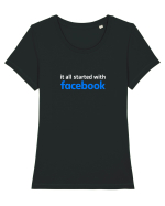It all started with Facebook (white) Tricou mânecă scurtă guler larg fitted Damă Expresser
