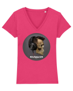 Craniu cu casti - skullphones 11 Tricou mânecă scurtă guler V Damă Evoker